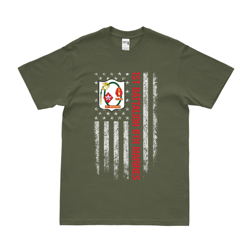 1st Battalion, 6th Marines (1/6) American Flag USMC Unit T-Shirt Tactically Acquired   