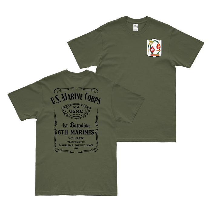 Double-Sided 1/6 Marines Whiskey Label T-Shirt Tactically Acquired Small Military Green 