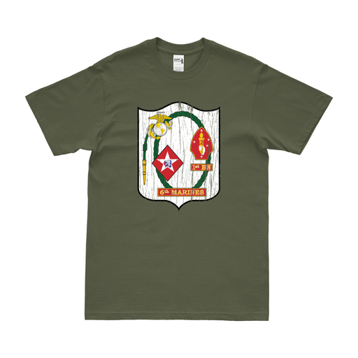 Distressed 1/6 Marines Emblem Crest T-Shirt Tactically Acquired Small Military Green 