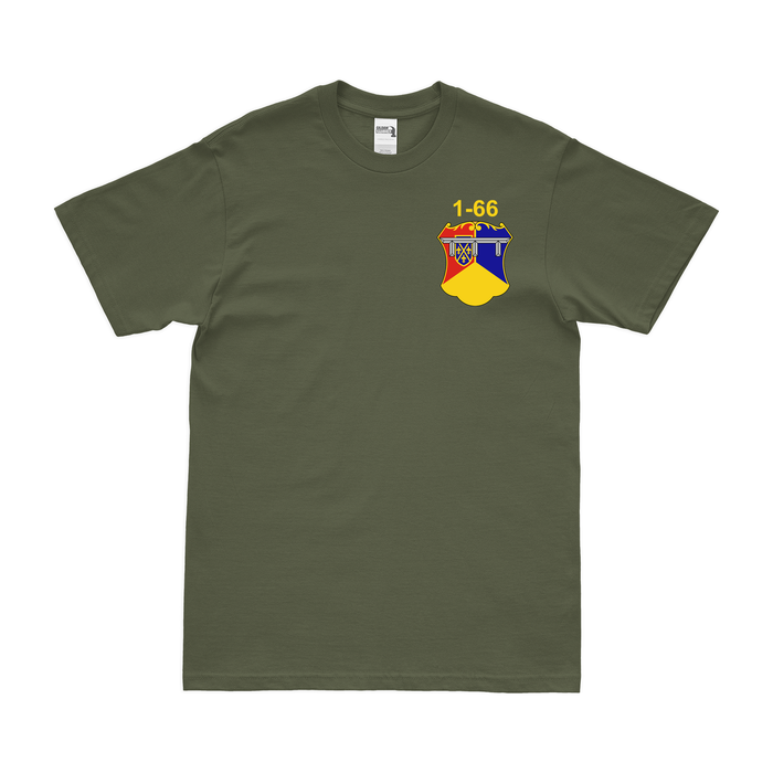 1-66 Armor Regiment Left Chest Unit Emblem T-Shirt Tactically Acquired Military Green Small 