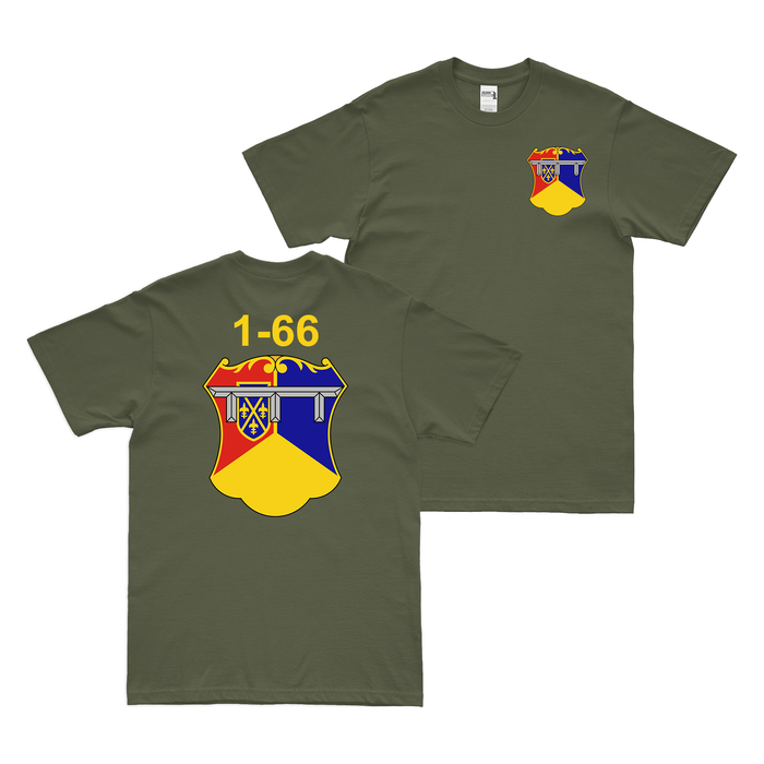 Double-Sided 1-66 Armor Unit Emblem T-Shirt Tactically Acquired Military Green Small 