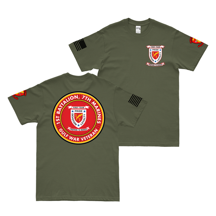 Double-Sided 1/7 Marines Gulf War Veteran T-Shirt Tactically Acquired Military Green Small 