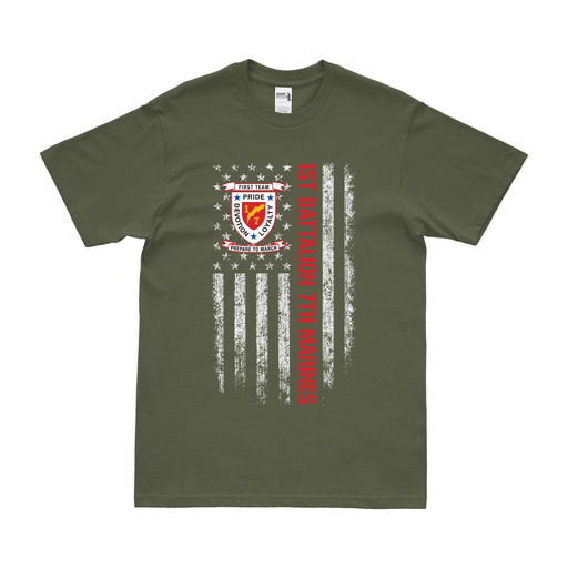 1st Battalion, 7th Marines (1/7 Marines) American Flag T-Shirt Tactically Acquired   