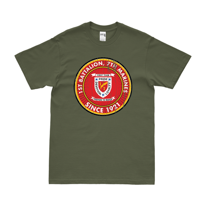 1st Bn 7th Marines (1/7 Marines) Since 1921 Emblem T-Shirt Tactically Acquired   