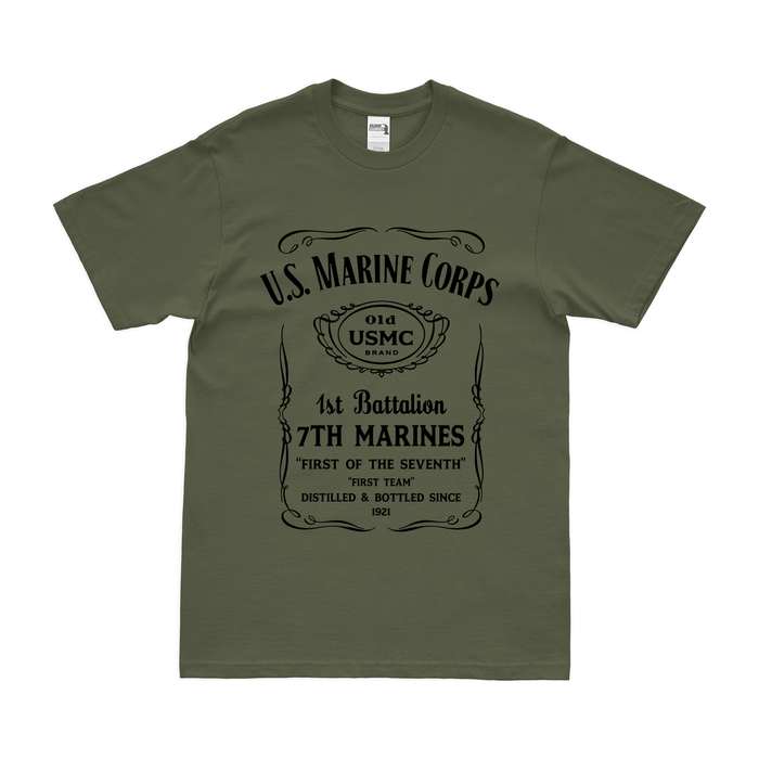 1st Battalion 7th Marines (1/7 Marines) Whiskey Label T-Shirt Tactically Acquired Small Military Green 