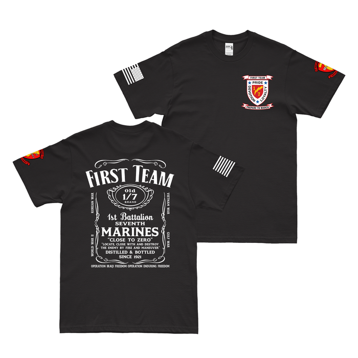 Double-Sided 1/7 Marines Whiskey Label T-Shirt Tactically Acquired Black Small 