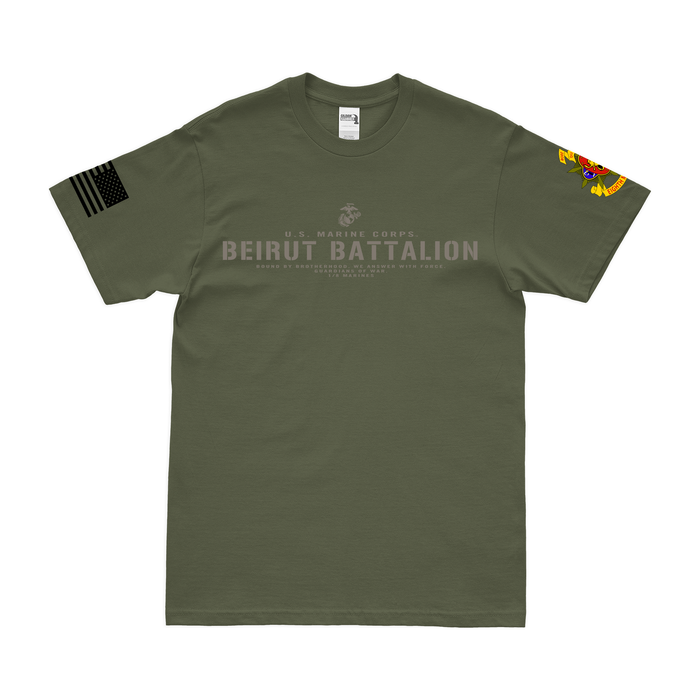 1st Battalion 8th Marines (1/8) "The Beirut Battalion" USMC T-Shirt Tactically Acquired Military Green Small 