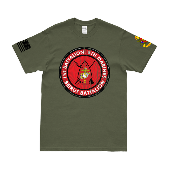 1/8 Marines 'The Beirut Battalion' Emblem T-Shirt Tactically Acquired Military Green Distressed Small