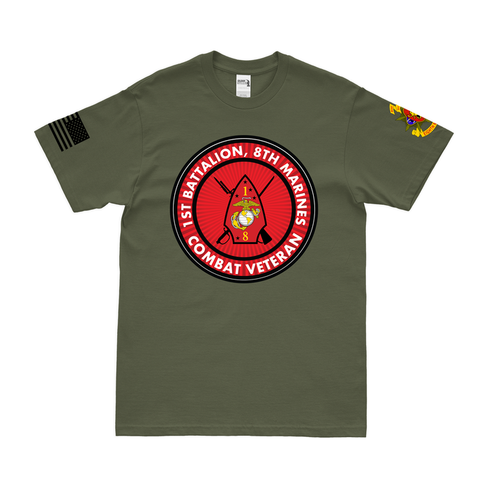 1st Bn 8th Marines (1/8 Marines) Combat Veteran T-Shirt Tactically Acquired Military Green Clean Small