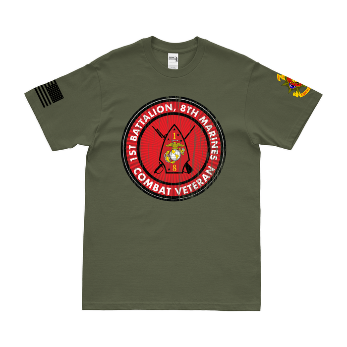 1st Bn 8th Marines (1/8 Marines) Combat Veteran T-Shirt Tactically Acquired Military Green Distressed Small