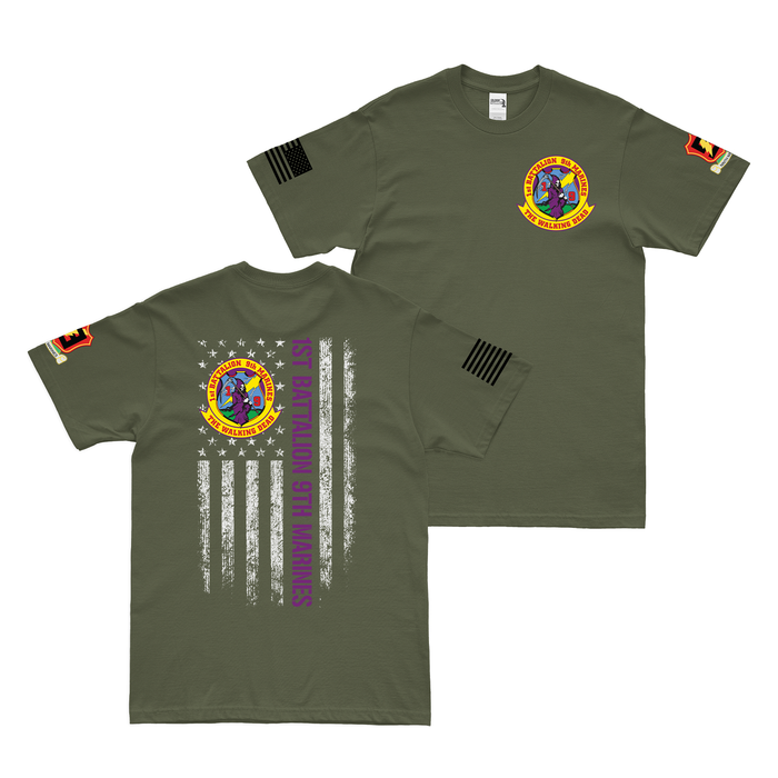 Double-Sided 1/9 Marines American Flag T-Shirt Tactically Acquired Military Green Small 