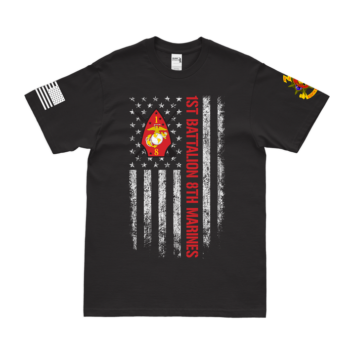 1st Battalion, 8th Marines (1/8) American Flag T-Shirt Tactically Acquired Black Small 