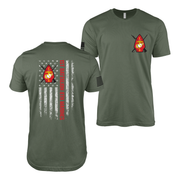 Double-Sided 1/8 Marines American Flag T-Shirt Tactically Acquired Military Green Small
