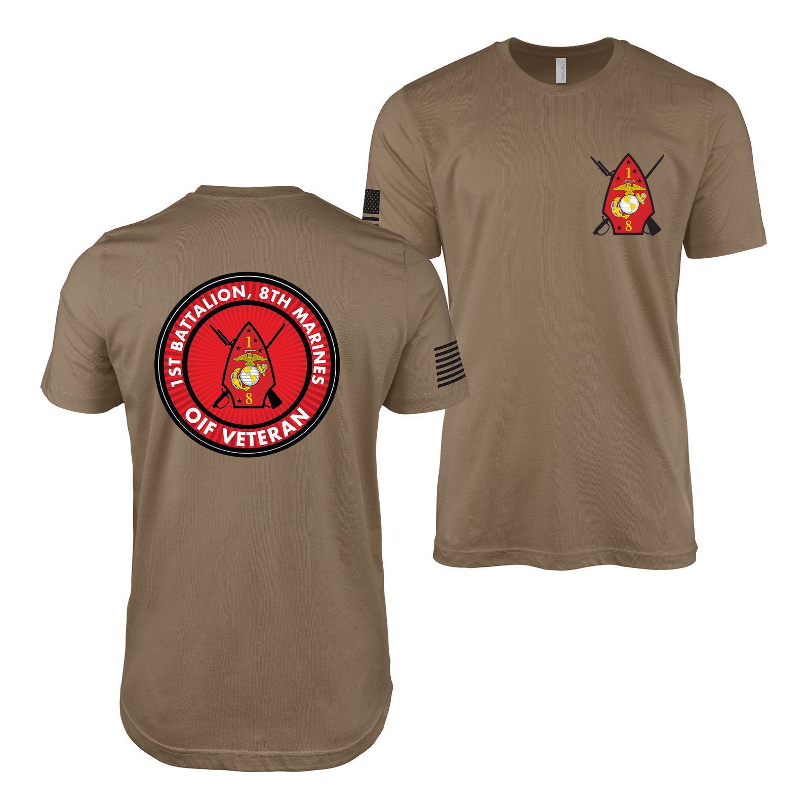 Double-Sided 1/8 Marines OIF Veteran T-Shirt Tactically Acquired Woodland Brown Small