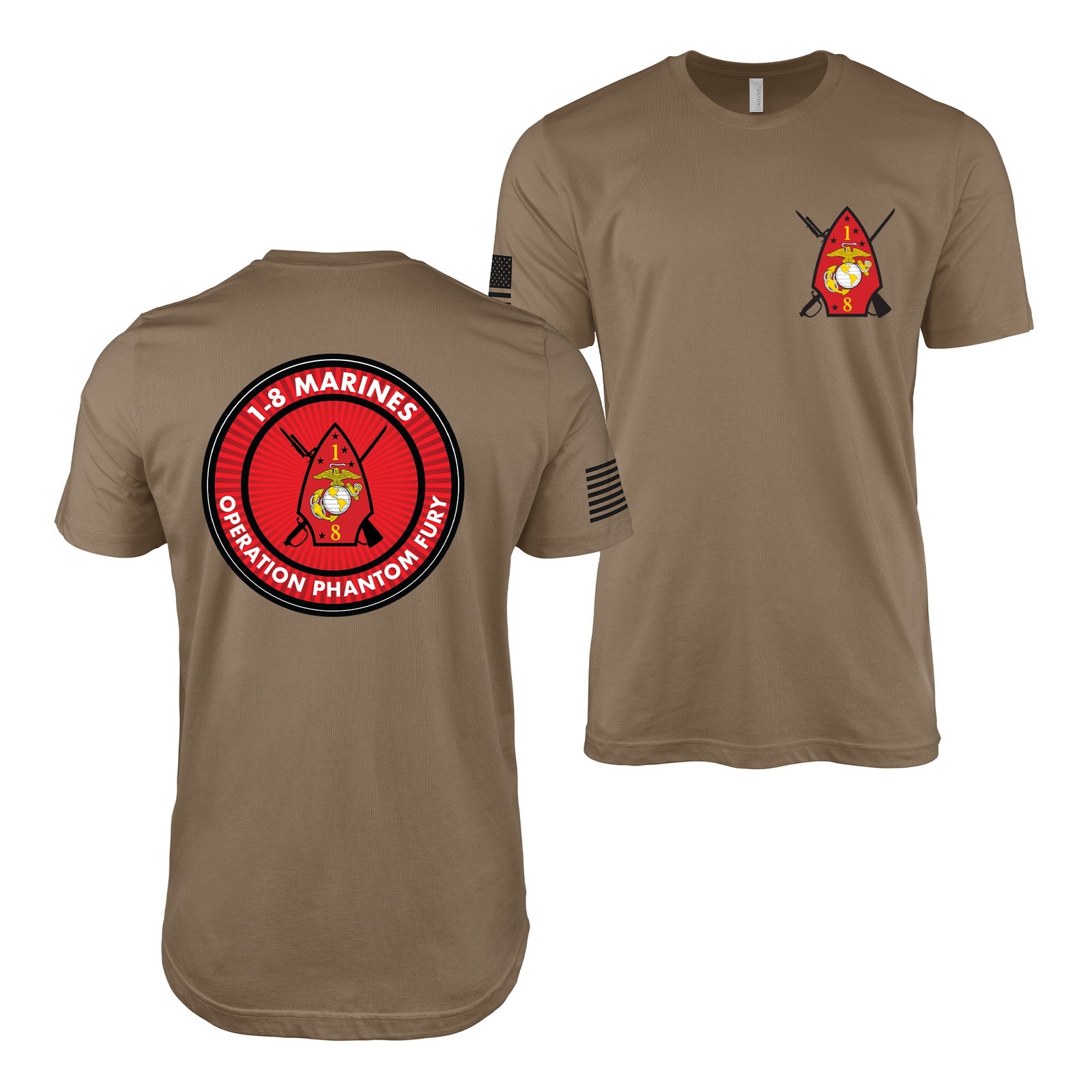 Double-Sided 1/8 Marines Operation Phantom Fury T-Shirt Tactically Acquired Woodland Brown Small