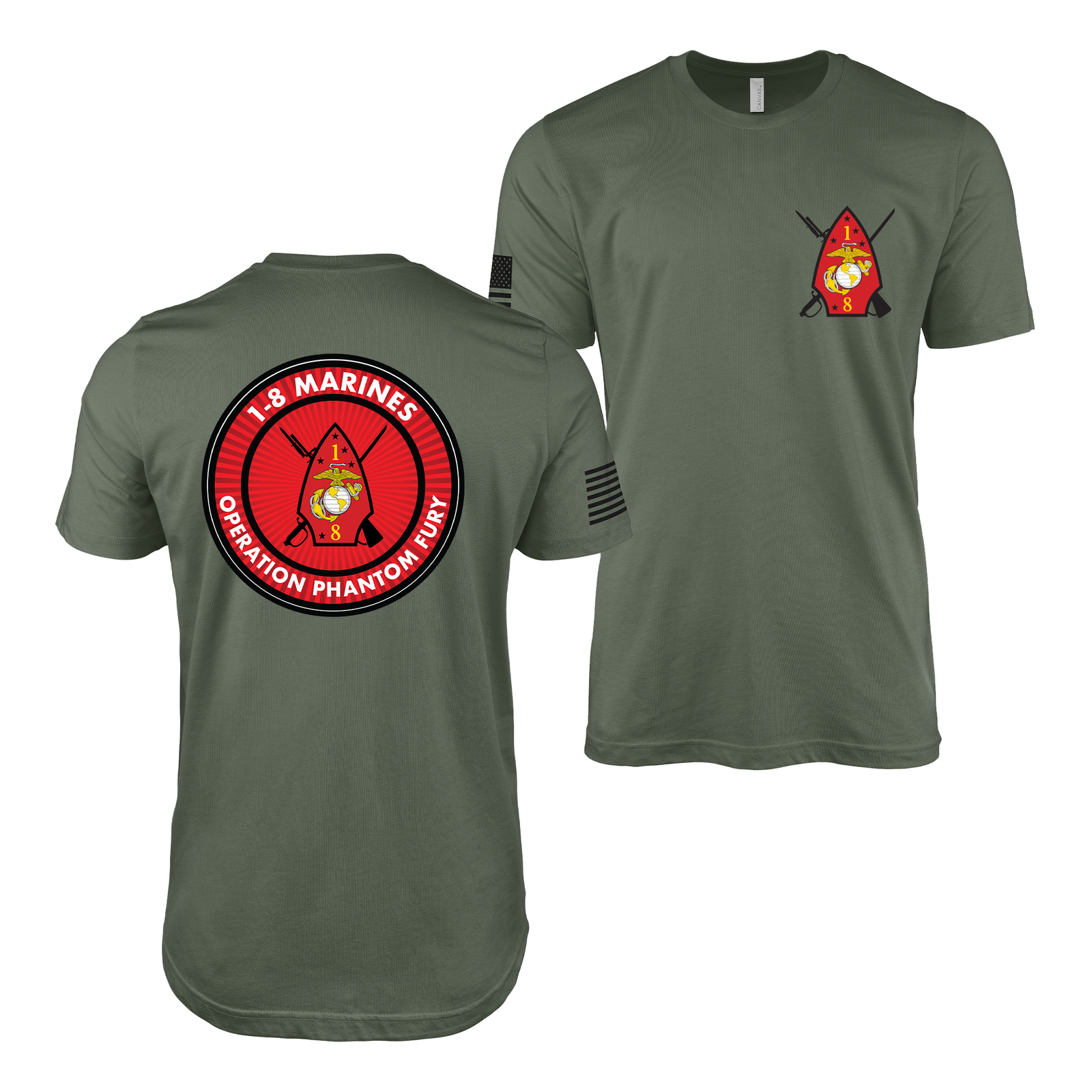 Double-Sided 1/8 Marines Operation Phantom Fury T-Shirt Tactically Acquired Military Green Small
