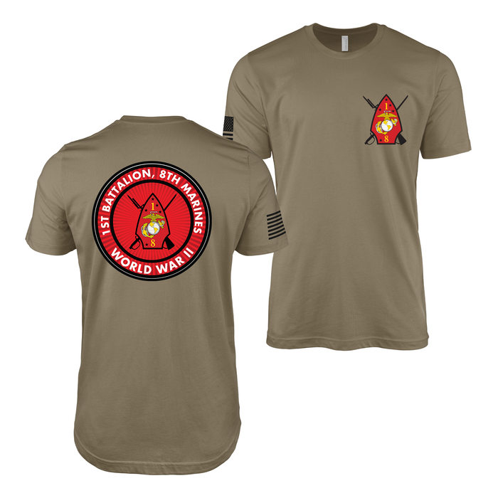 Double-Sided 1/8 Marines World War II T-Shirt Tactically Acquired Coyote Brown Small