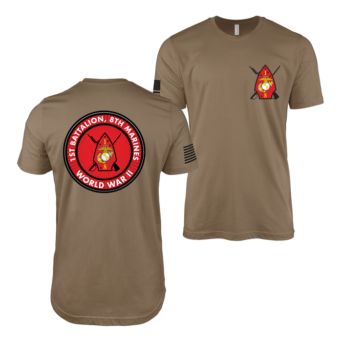 Double-Sided 1/8 Marines World War II T-Shirt Tactically Acquired Woodland Brown Small