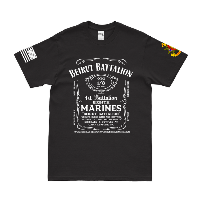 1st Battalion 8th Marines (1/8 Marines) Whiskey Label T-Shirt Tactically Acquired Black Small 