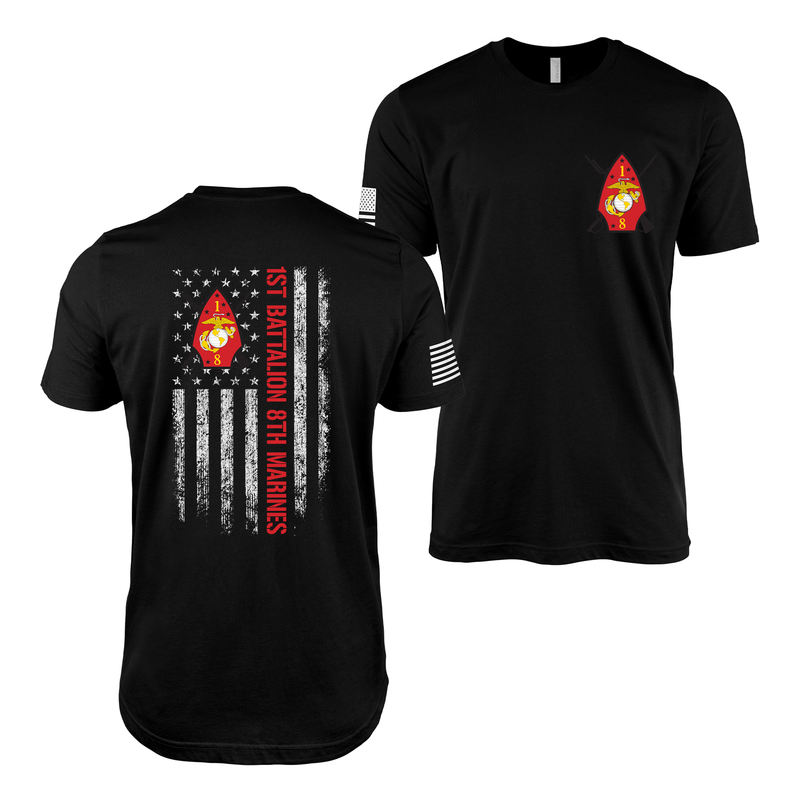 Double-Sided 1/8 Marines American Flag T-Shirt Tactically Acquired Black Small