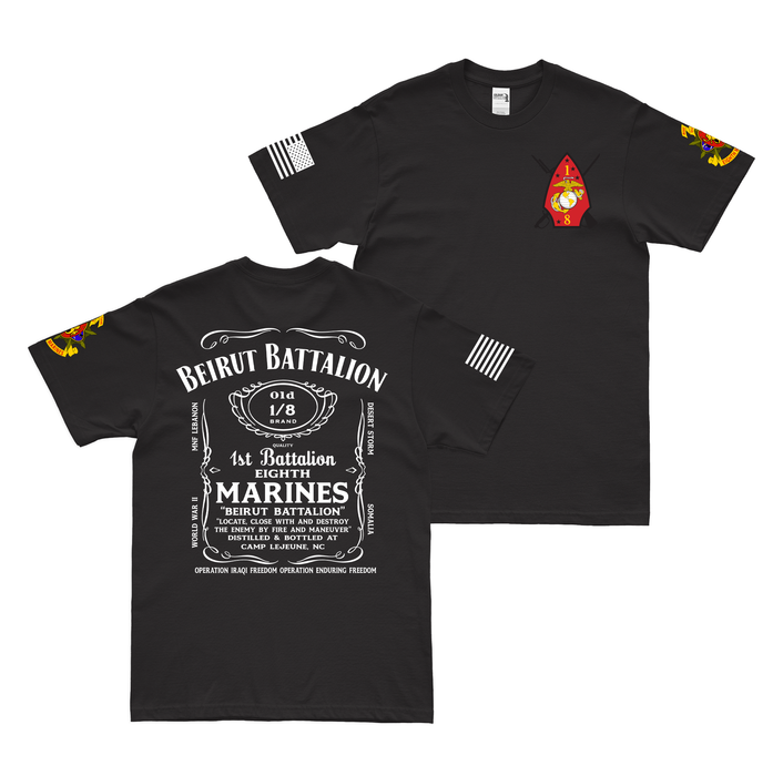 Double-Sided 1/8 Marines Whiskey Label T-Shirt Tactically Acquired Black Small 