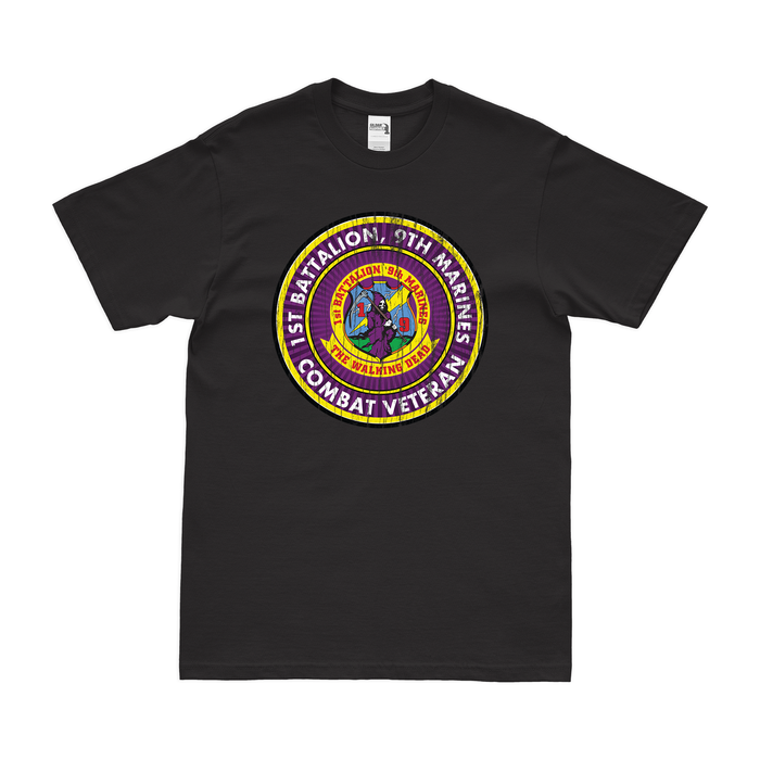 1st Bn 9th Marines (1/9 Marines) Combat Veteran T-Shirt Tactically Acquired Small Distressed Black