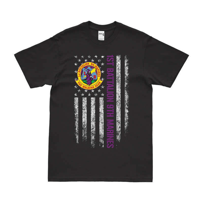 1st Bn 9th Marines (1/9 Marines) American Flag T-Shirt