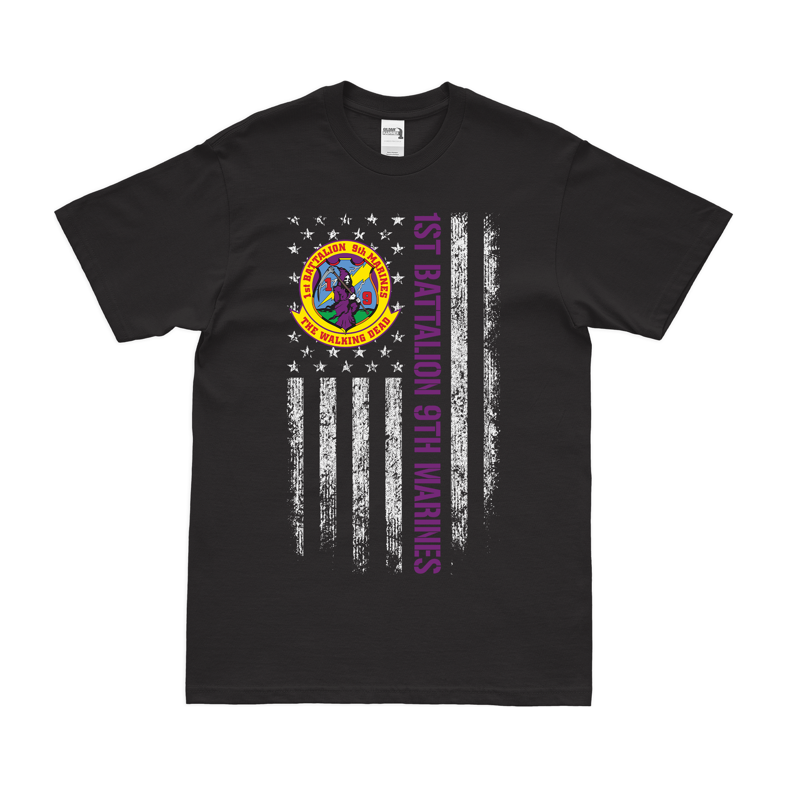 1st Bn 9th Marines (1/9 Marines) American Flag T-Shirt Tactically Acquired Small Black 