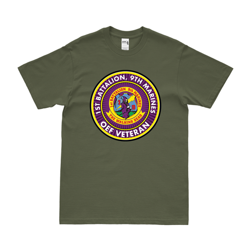 1st Bn 9th Marines (1/9 Marines) OEF Veteran T-Shirt Tactically Acquired Small Clean Military Green