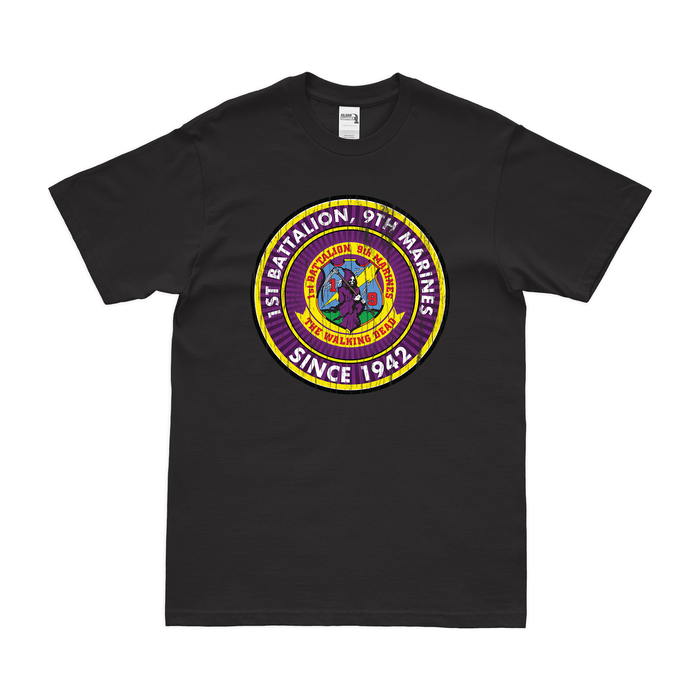 1st Bn 9th Marines (1/9 Marines) Since 1942 T-Shirt Tactically Acquired Small Distressed Black
