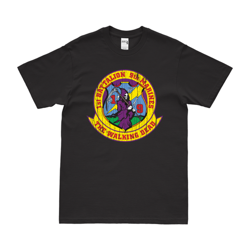 Distressed 1st Battalion, 9th Marines (1/9 Marines) Logo Emblem T-Shirt Tactically Acquired Small Black 