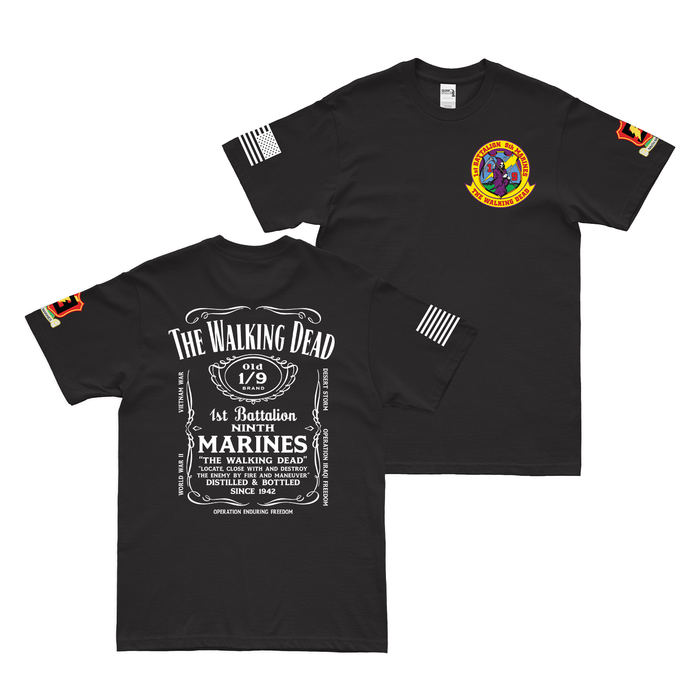 Double-Sided 1/9 Marines Whiskey Label T-Shirt Tactically Acquired Black Small 