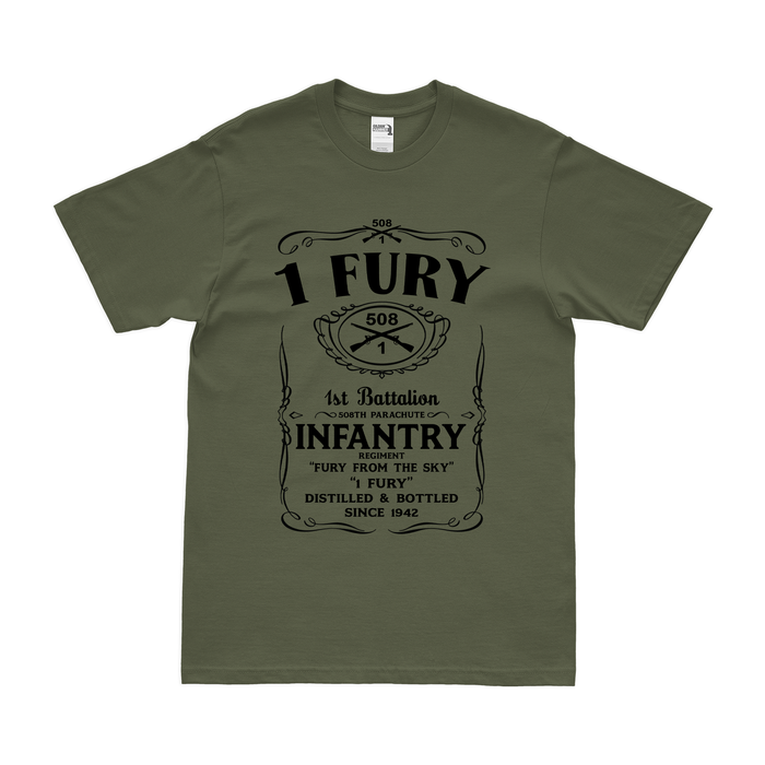 1-508 PIR '1 Fury' Whiskey Label T-Shirt Tactically Acquired Military Green Small 