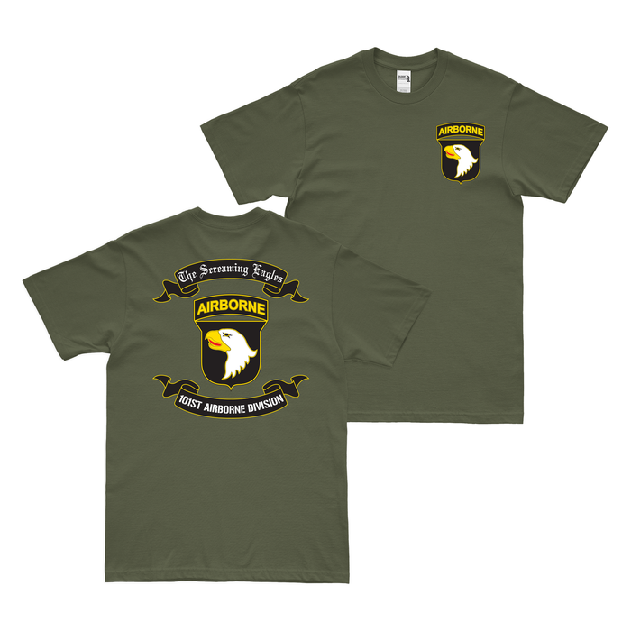 Double-Sided 101st Airborne Division Scroll T-Shirt Tactically Acquired Military Green Small 