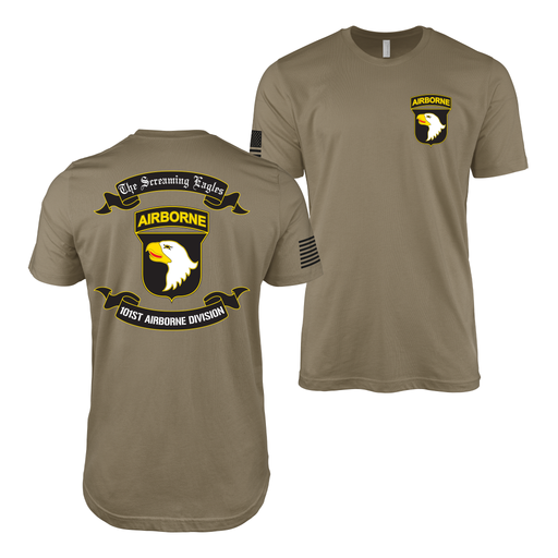 Double-Sided 101st Airborne Division Scroll T-Shirt Tactically Acquired Coyote Brown Small