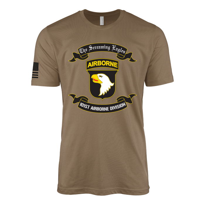 101st Airborne Division Legacy Moto Scroll T-Shirt Tactically Acquired Woodland Brown Small