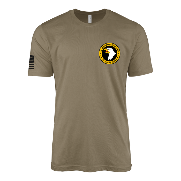 101st Airborne Left Chest Screaming Eagles Emblem T-Shirt Tactically Acquired Coyote Brown Small