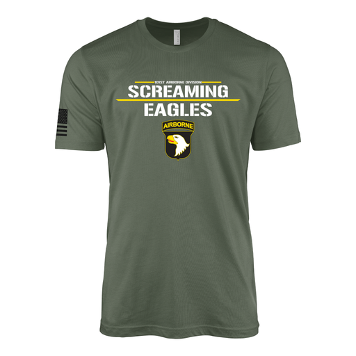 101st Airborne 'Screaming Eagles' Motto Emblem T-Shirt Tactically Acquired Military Green Small