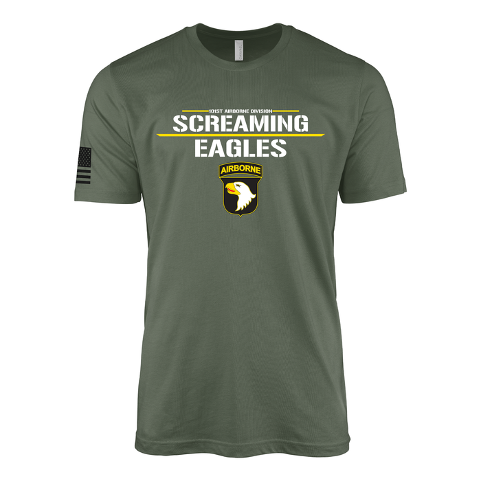 101st Airborne 'Screaming Eagles' Motto Emblem T-Shirt Tactically Acquired Military Green Small