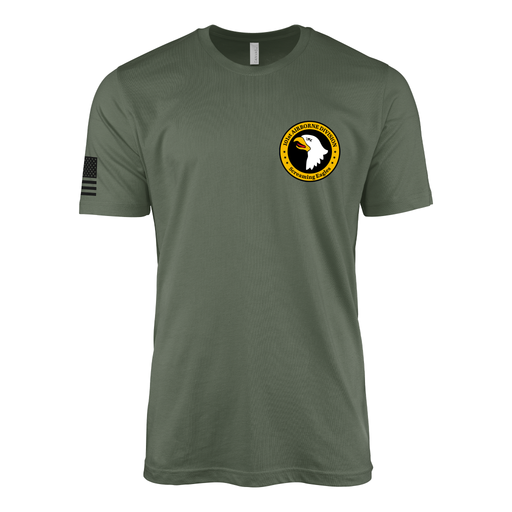 101st Airborne Left Chest Screaming Eagles Emblem T-Shirt Tactically Acquired Military Green Small