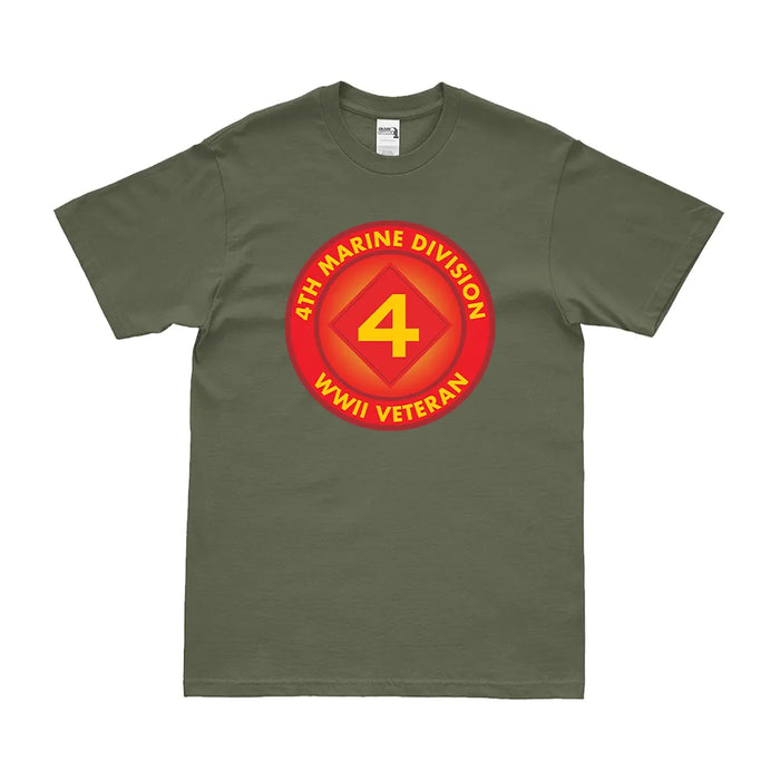 4th Marine Division WW2 Veteran Emblem T-Shirt Tactically Acquired Small Military Green 