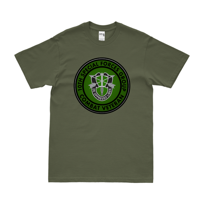 10th Special Forces Group (10th SFG) Combat Veteran T-Shirt Tactically Acquired Military Green Small 