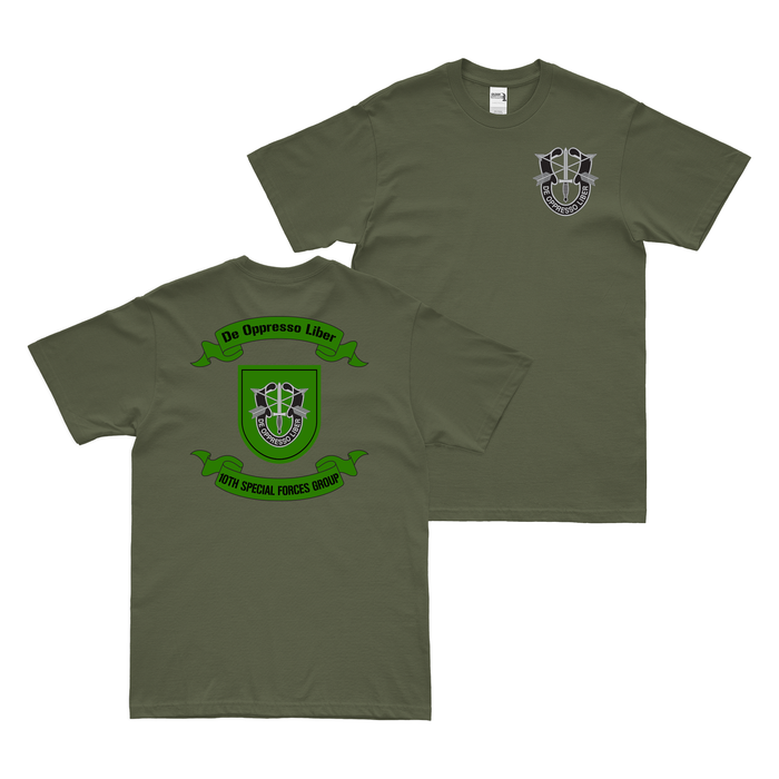 Double-Sided 10th Special Forces Group (10th SFG) Scroll T-Shirt Tactically Acquired Small Military Green 