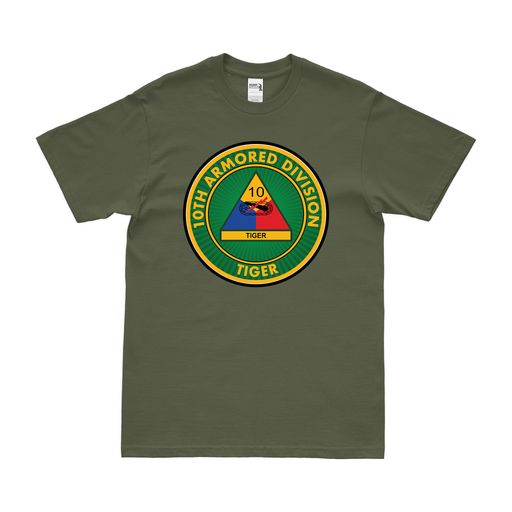 U.S. Army 10th Armored Division "Tiger" Motto Emblem T-Shirt Tactically Acquired Military Green Small 