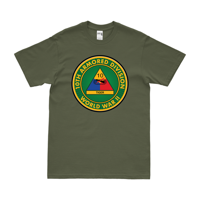 U.S. Army 10th Armored Division WW2 Emblem T-Shirt Tactically Acquired Military Green Small 