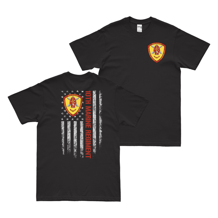 Double-Sided 10th Marine Regiment American Flag T-Shirt Tactically Acquired Black Small 