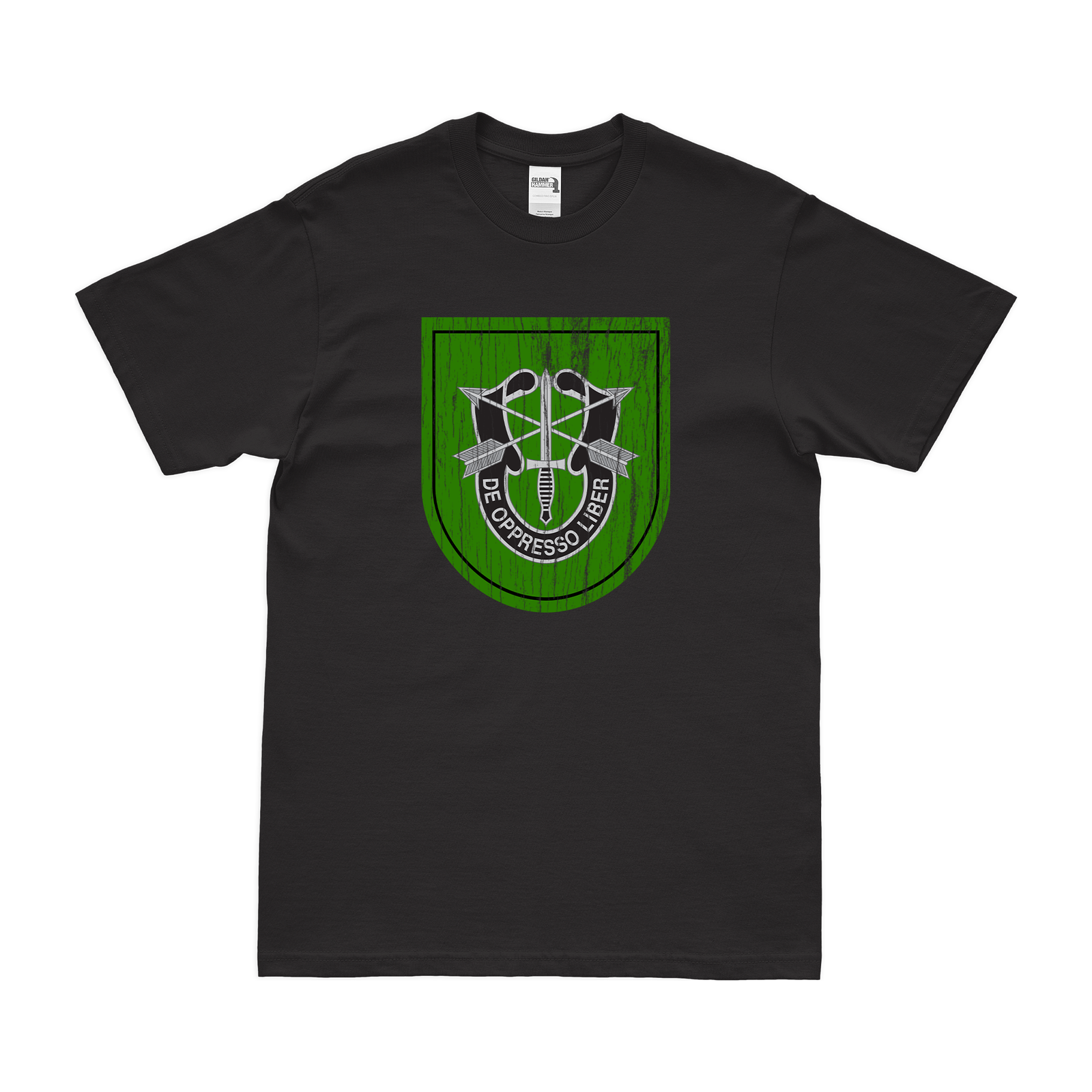 10th Special Forces Group (10th SFG) Beret Flash T-Shirt Tactically Acquired Black Distressed Small