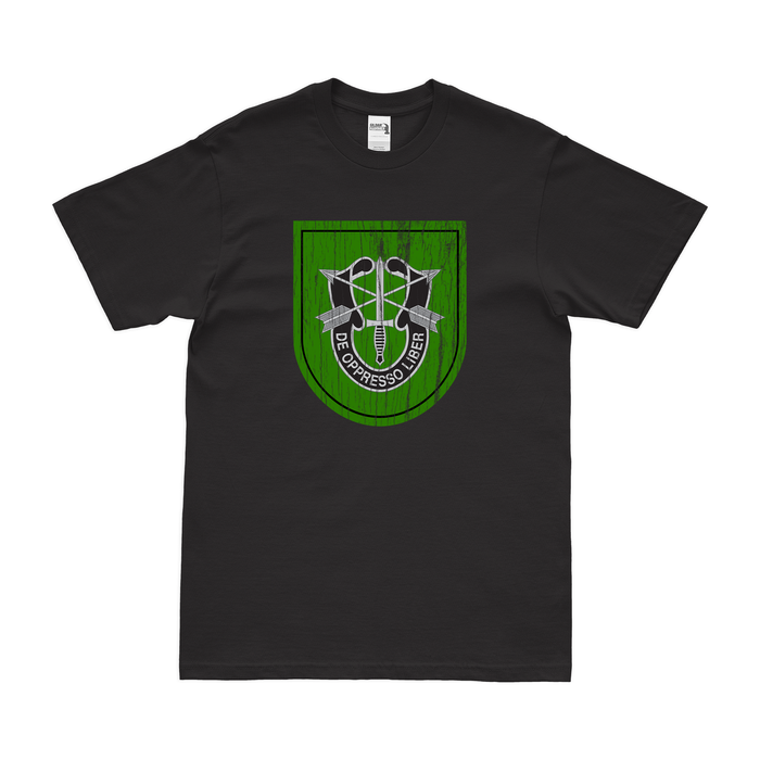 10th Special Forces Group (10th SFG) Beret Flash T-Shirt Tactically Acquired Black Distressed Small