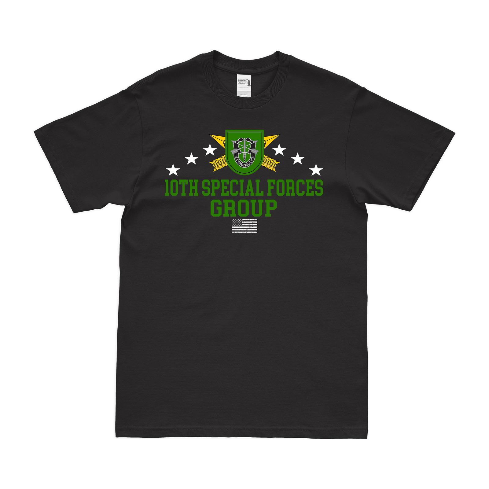 Patriotic 10th Special Forces Group (10th SFG) T-Shirt Tactically Acquired Black Clean Small