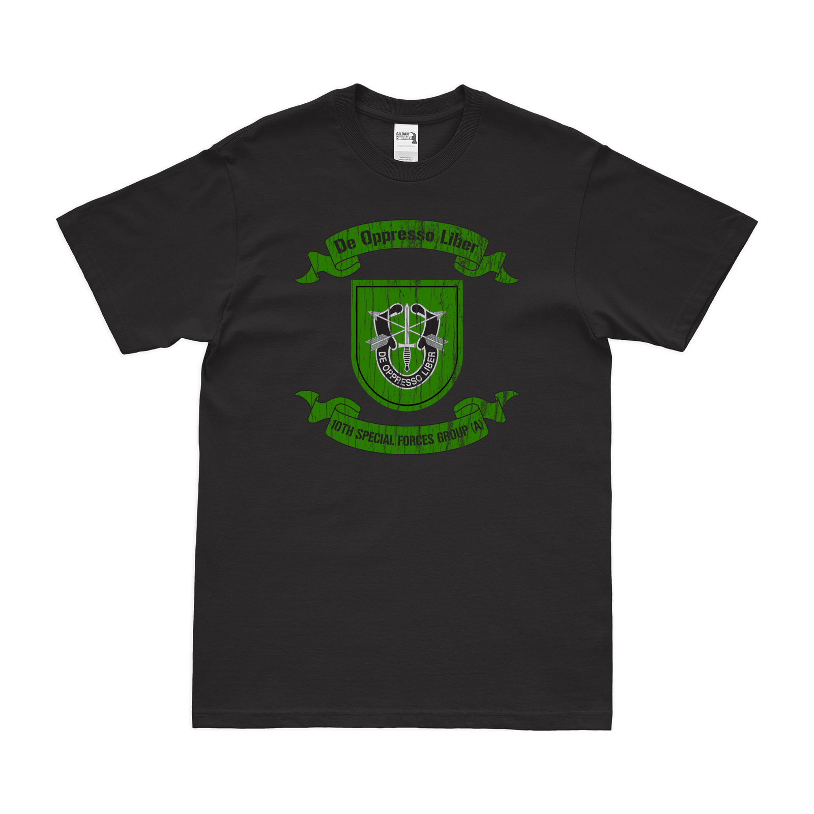 10th Special Forces Group (10th SFG) Legacy Scroll T-Shirt Tactically Acquired Black Distressed Small